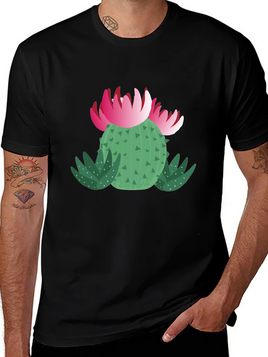 Cactus Flower Graphic T-Shirt - Black Cotton Tee
