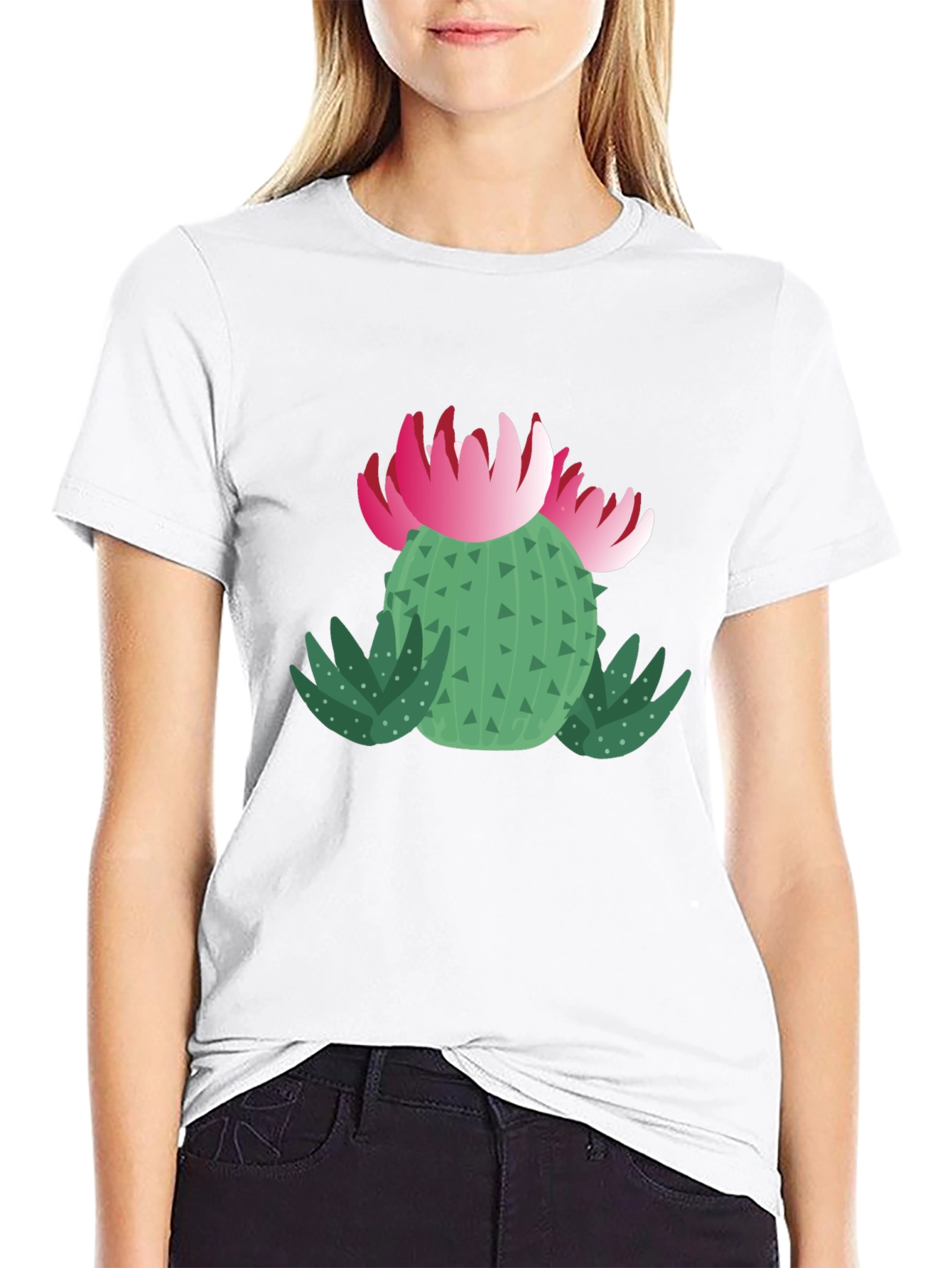 Cactus Flower Graphic T-Shirt - Black Cotton Tee