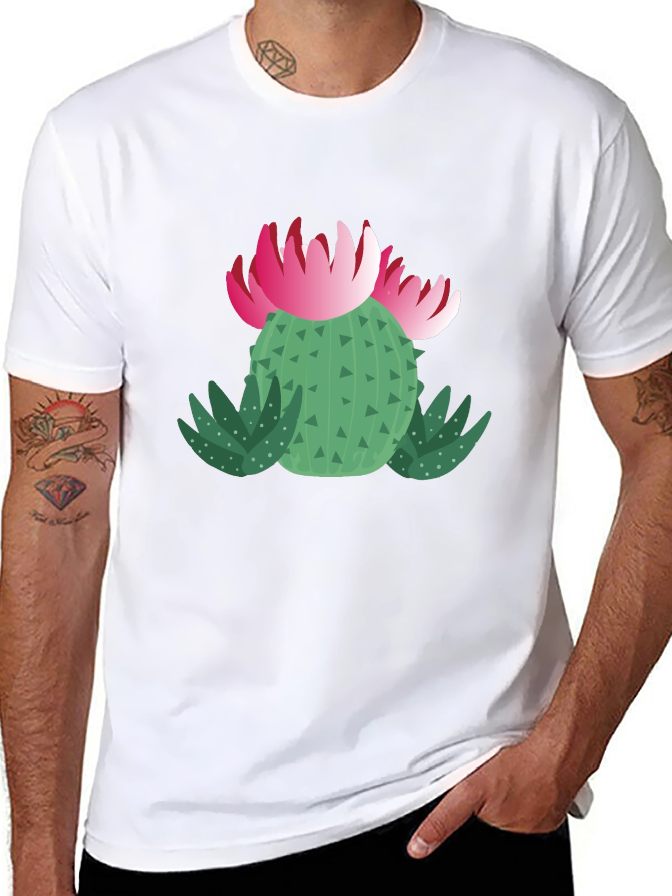 Cactus Flower Graphic T-Shirt - Black Cotton Tee