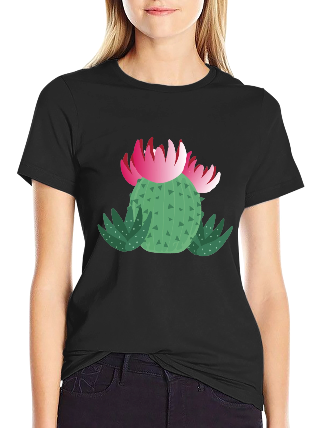 Cactus Flower Graphic T-Shirt - Black Cotton Tee