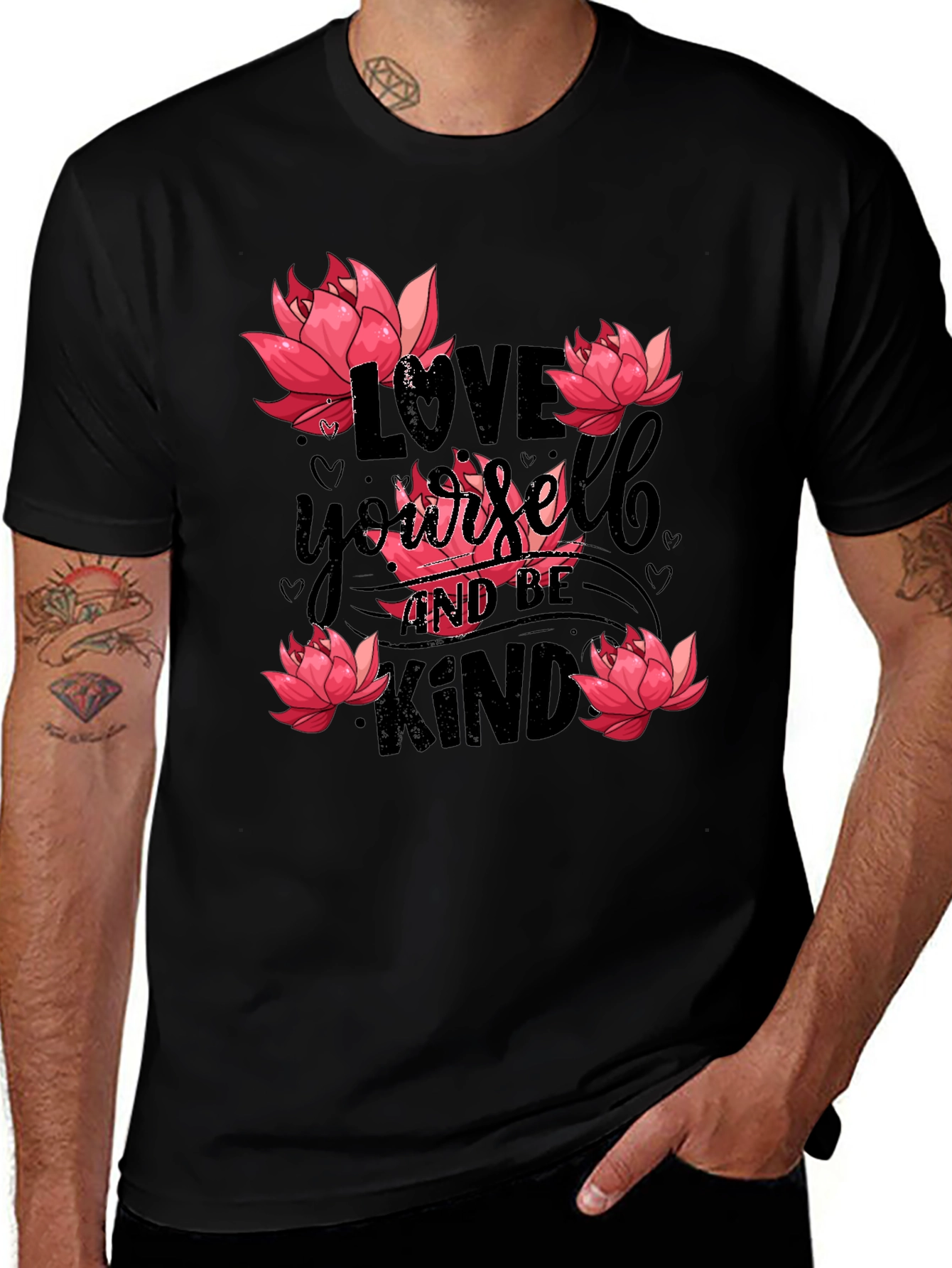 Love Yourself T-Shirt with Floral Lotus Design