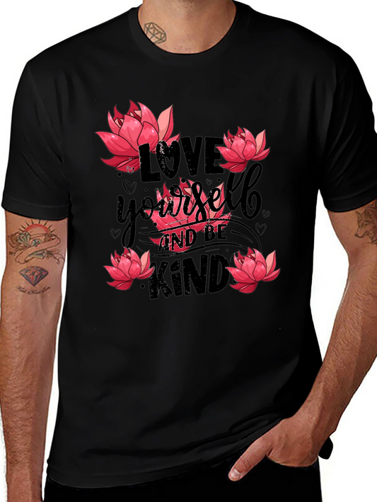 Love Yourself T-Shirt with Floral Lotus Design