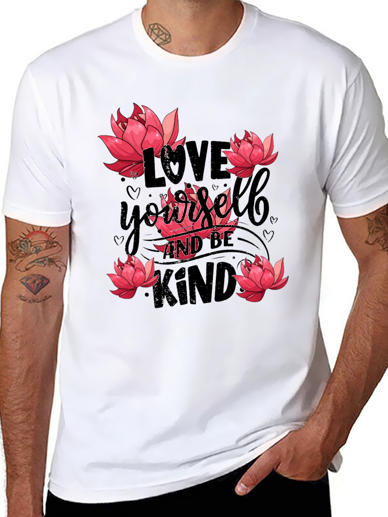 Love Yourself T-Shirt with Floral Lotus Design