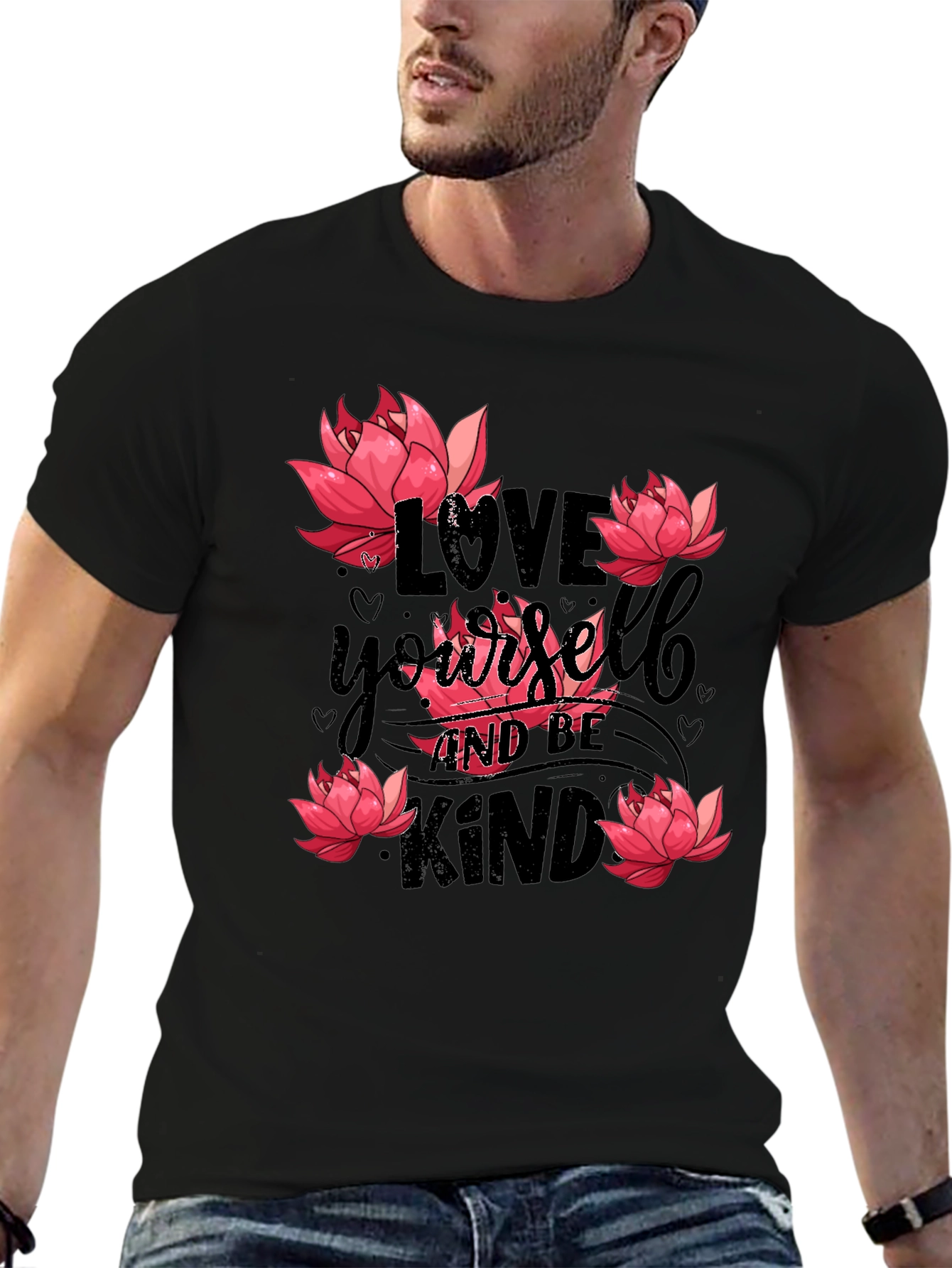 Love Yourself T-Shirt with Floral Lotus Design