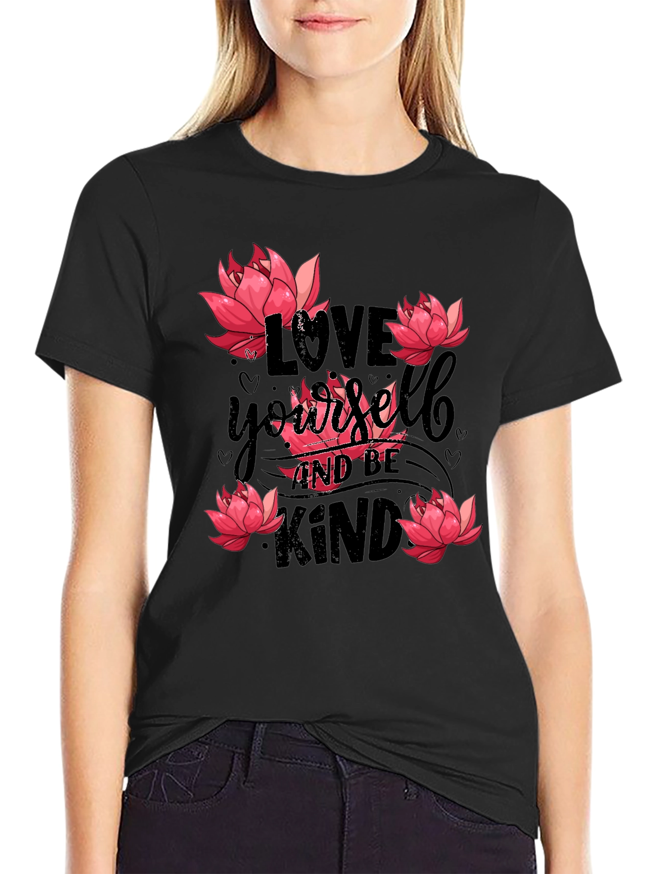 Love Yourself T-Shirt with Floral Lotus Design