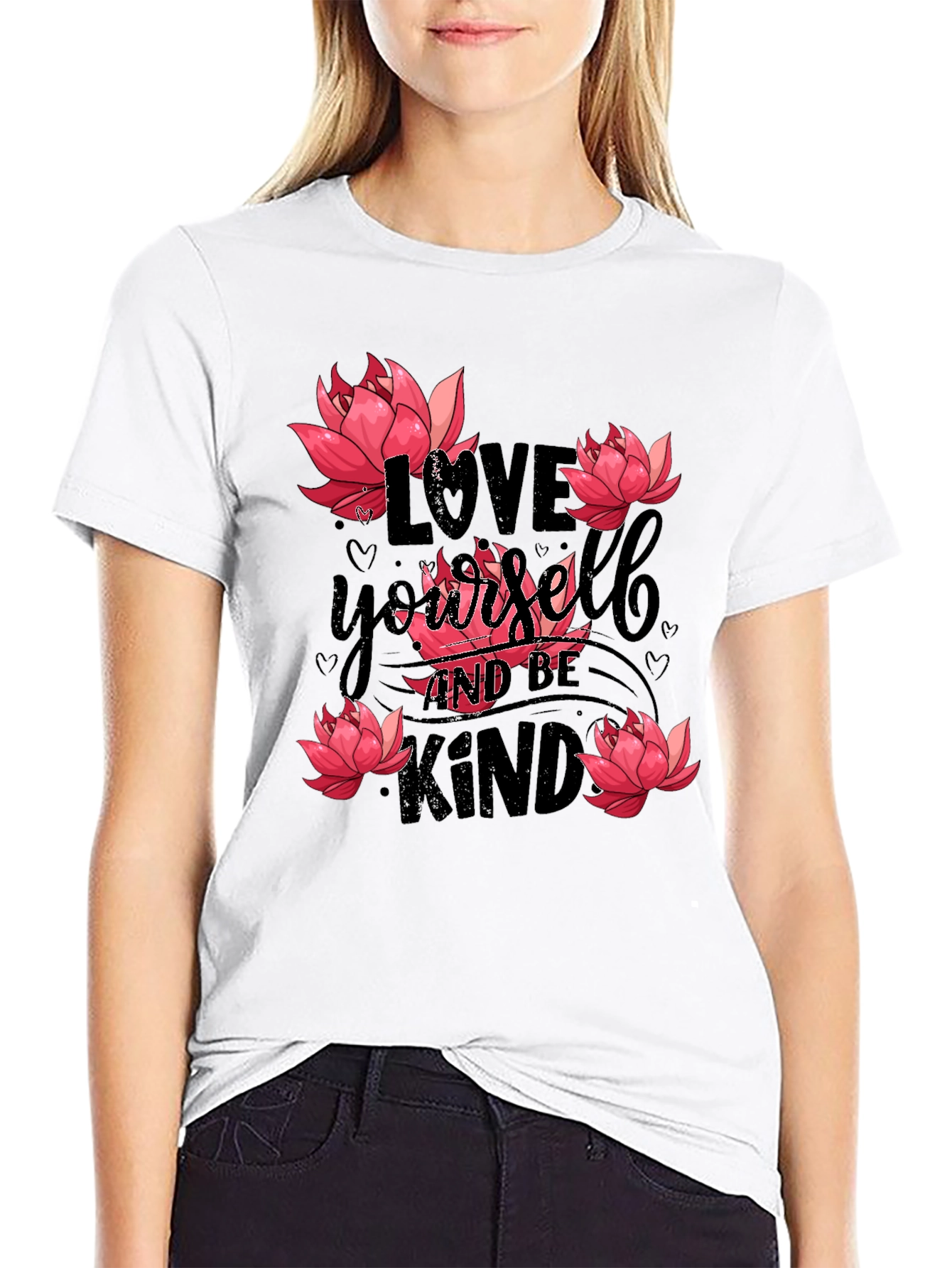 Love Yourself T-Shirt with Floral Lotus Design