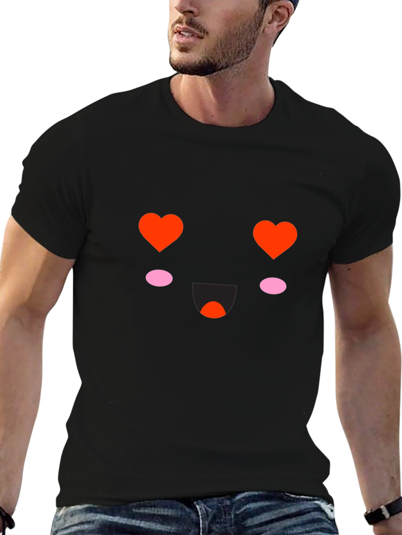 Kawaii Heart Eyes Black T-Shirt