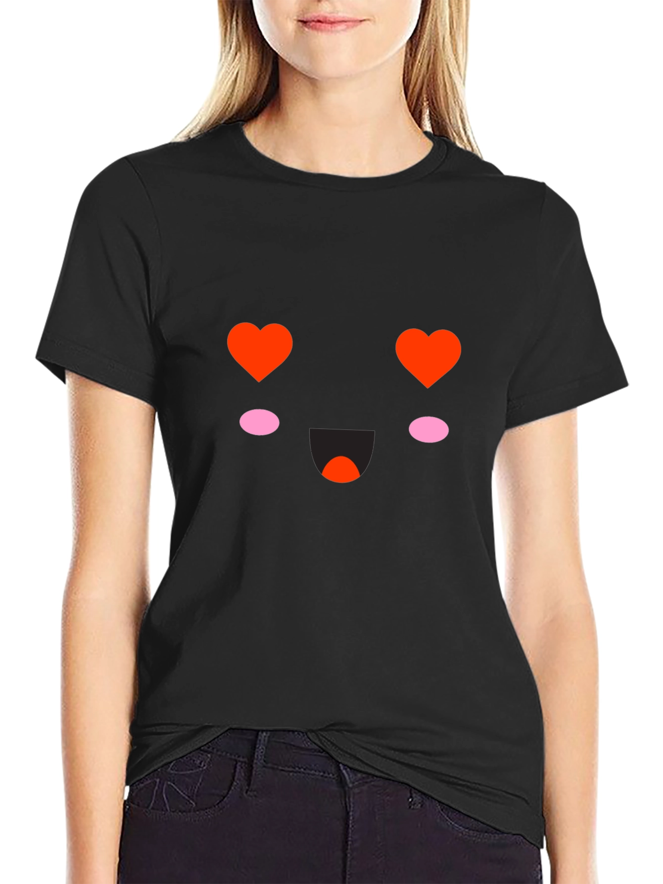 Kawaii Heart Eyes Black T-Shirt