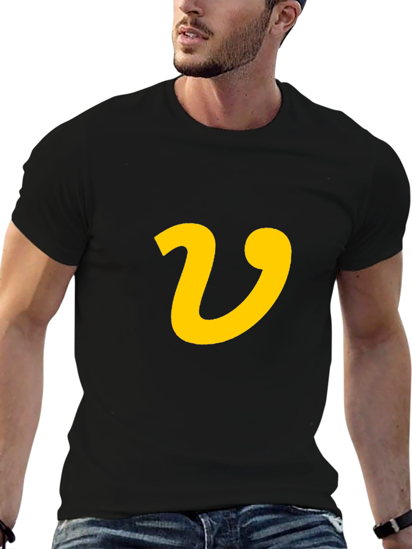 V Graphic Black Tee - Casual Style