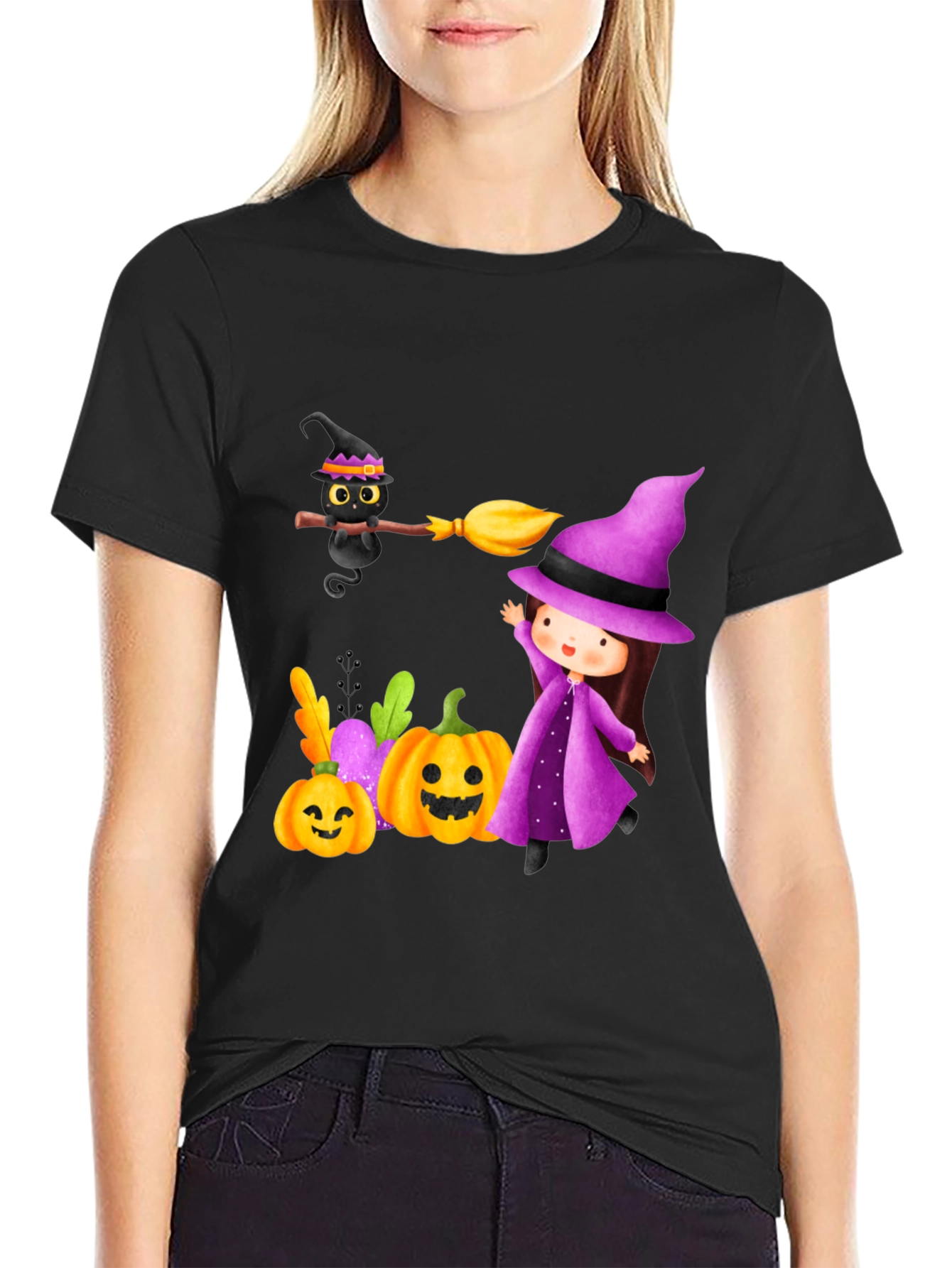 Halloween Witch & Cat T-Shirt