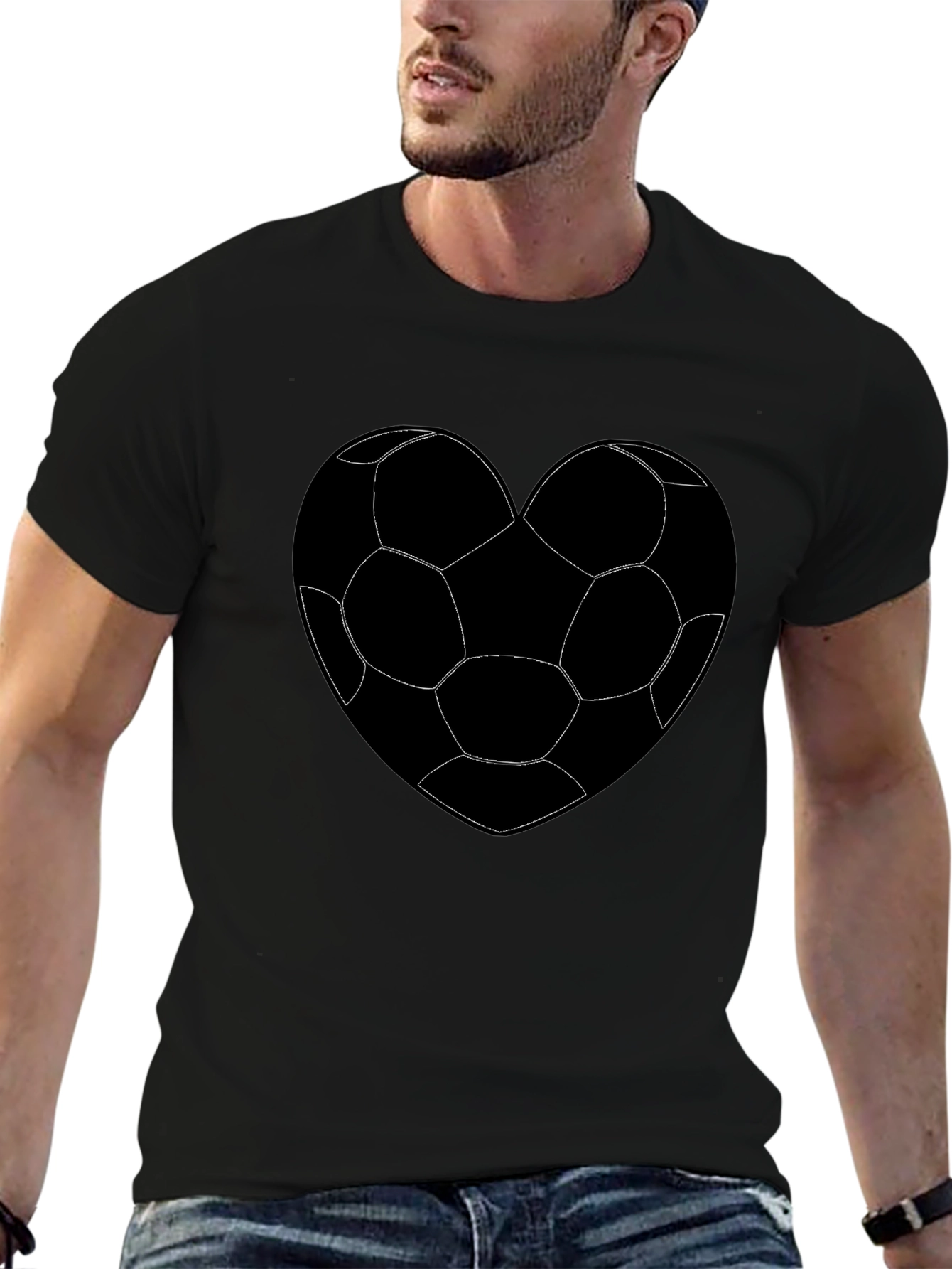 Soccer Heart Graphic T-Shirt - Black Cotton Tee