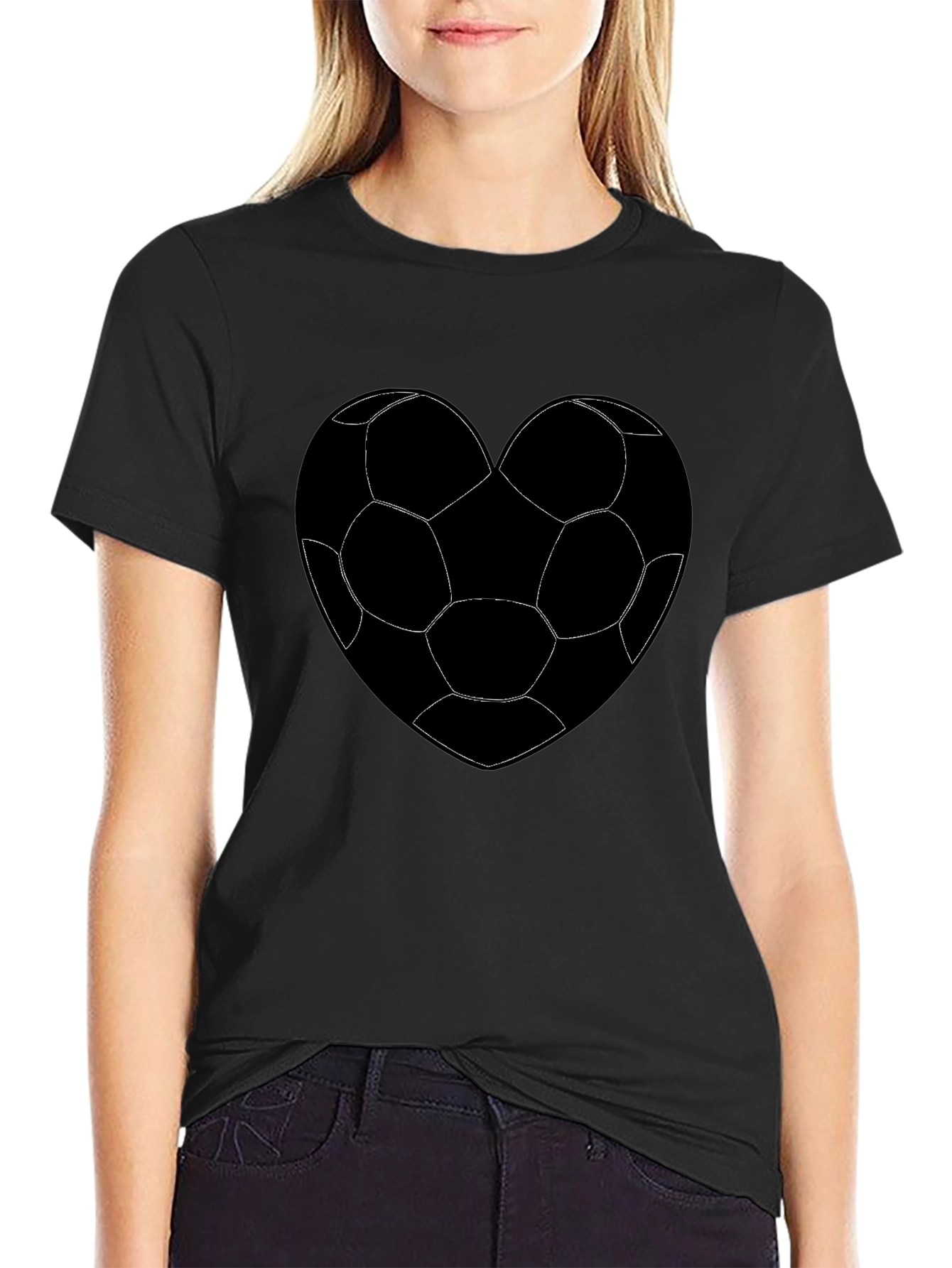 Soccer Heart Graphic T-Shirt - Black Cotton Tee