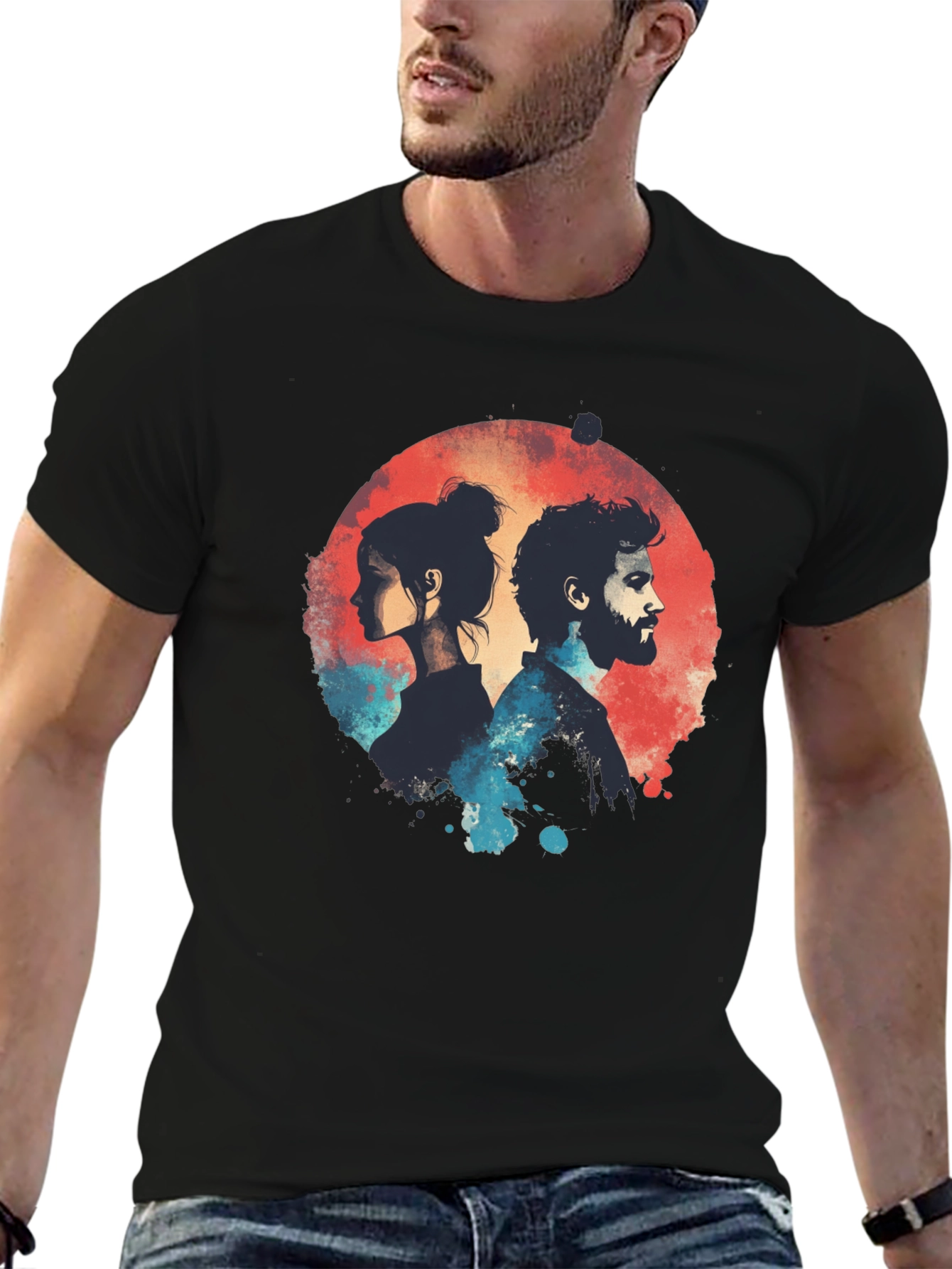 Abstract Couple Graphic Black T-Shirt