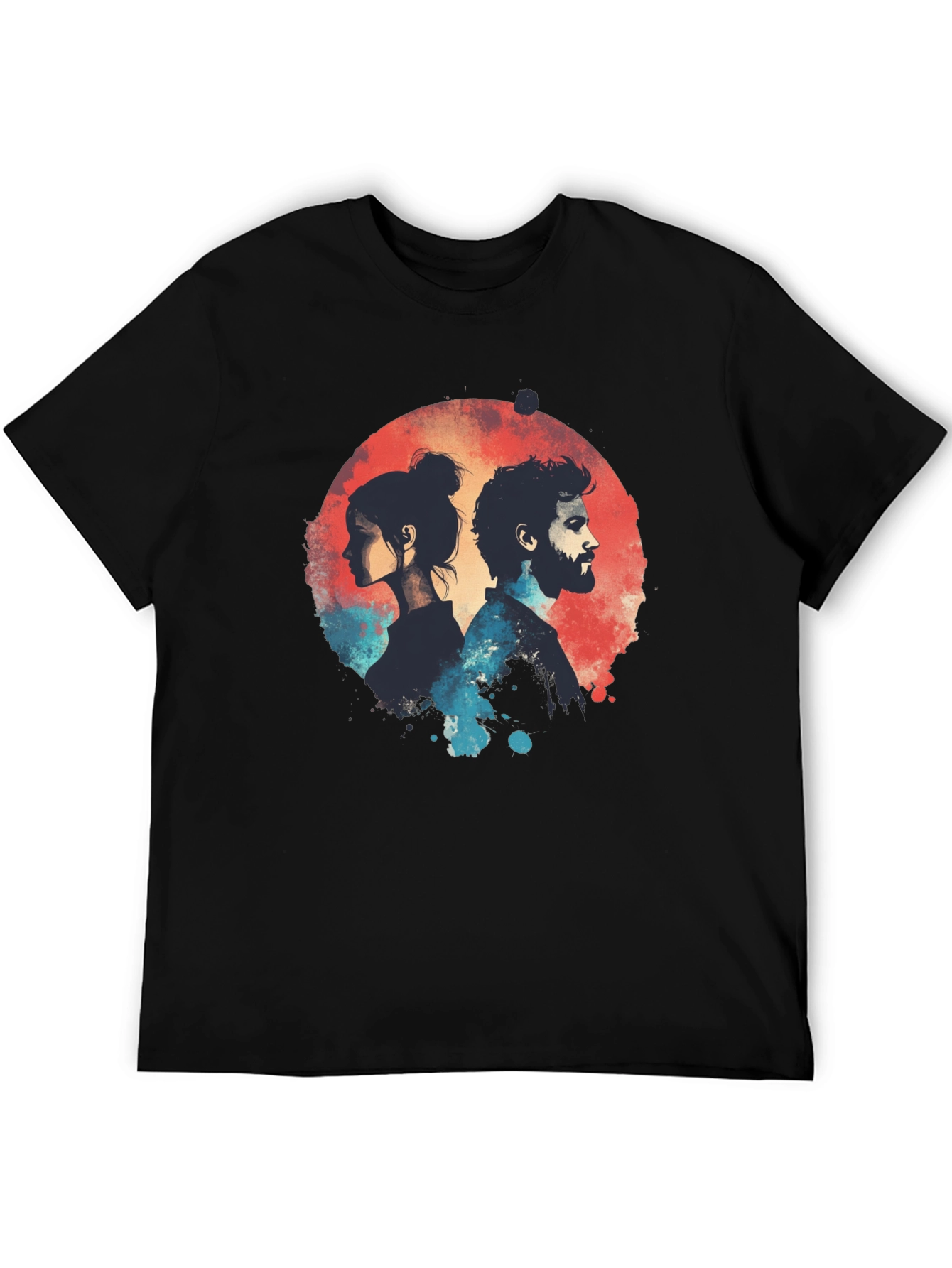 Abstract Couple Graphic Black T-Shirt