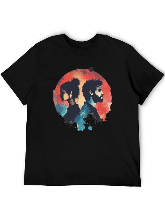 Abstract Couple Graphic Black T-Shirt