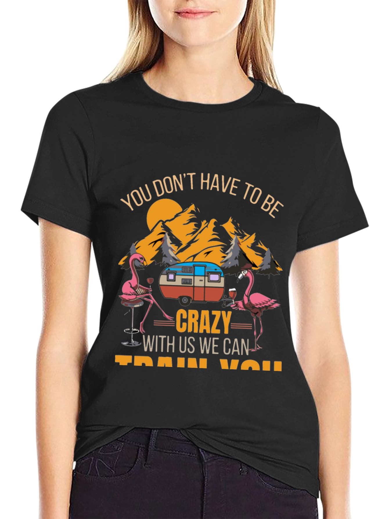 Crazy Flamingo Camping T-Shirt