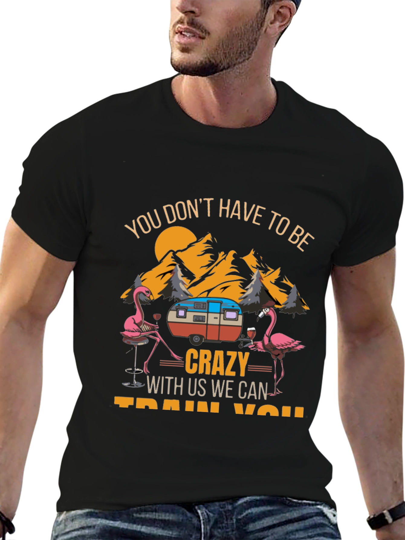 Crazy Flamingo Camping T-Shirt