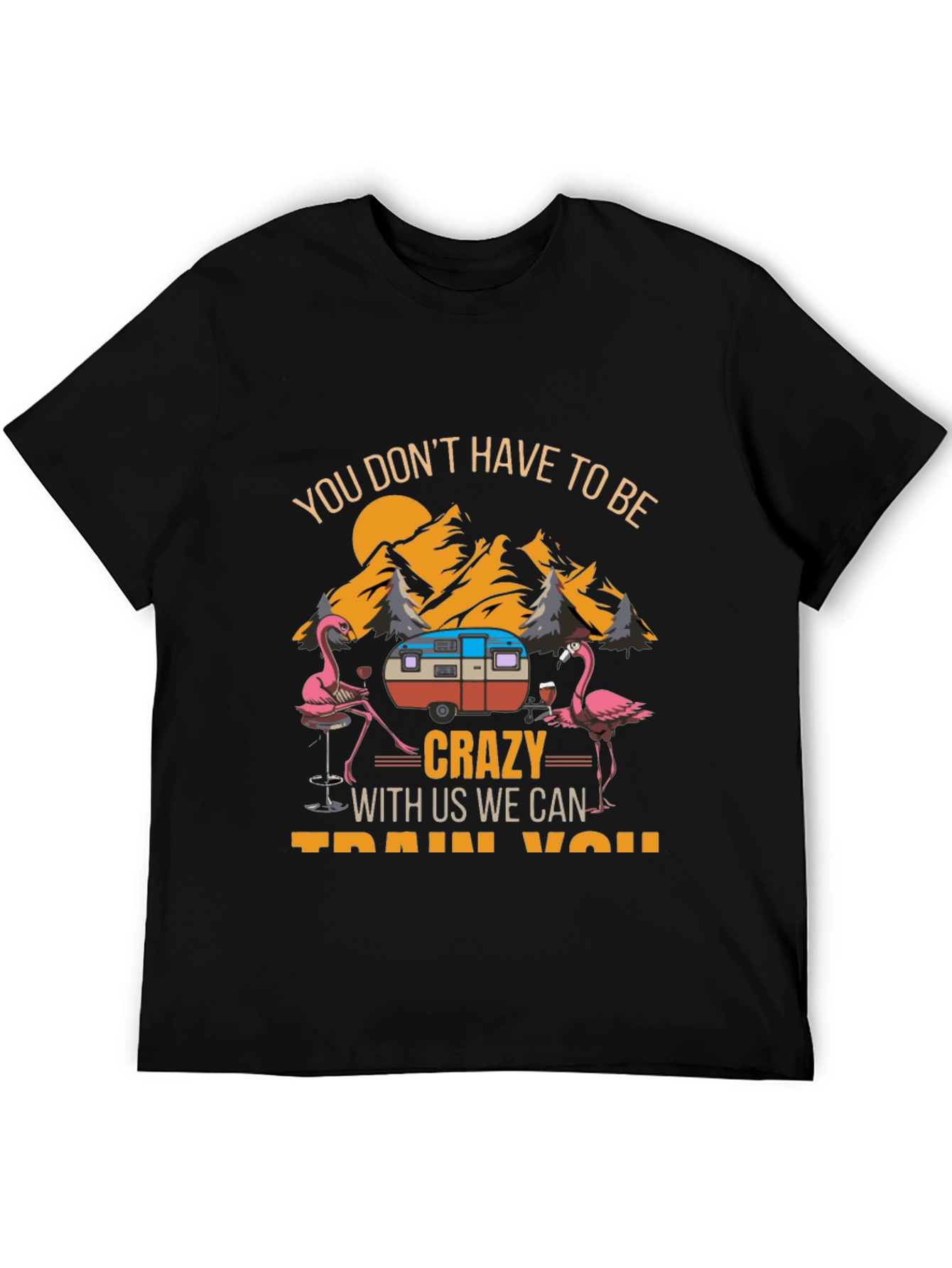 Crazy Flamingo Camping T-Shirt