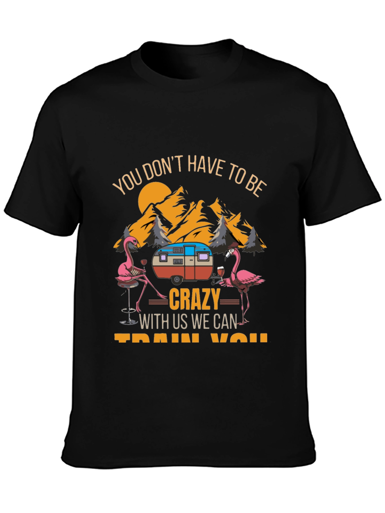 Crazy Flamingo Camping T-Shirt