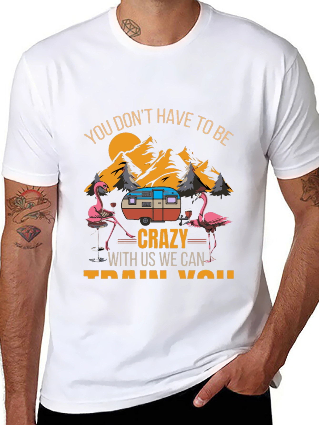 Crazy Flamingo Camping T-Shirt
