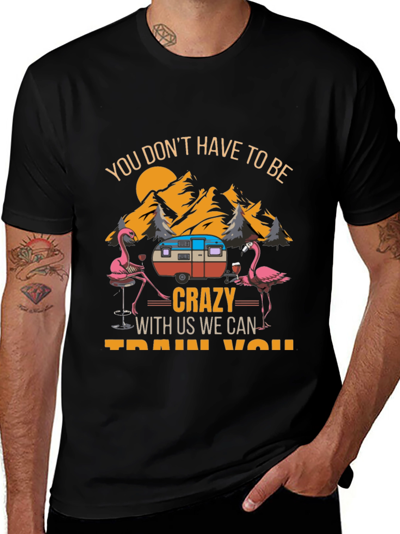 Crazy Flamingo Camping T-Shirt