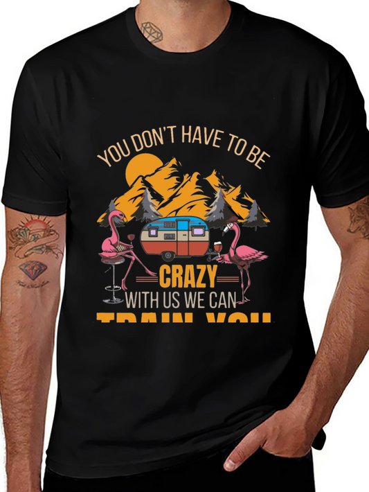 Crazy Flamingo Camping T-Shirt