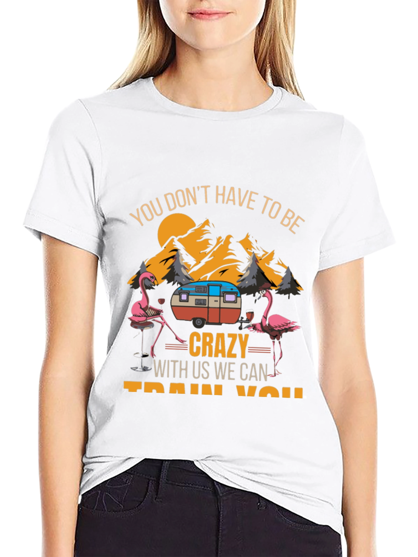 Crazy Flamingo Camping T-Shirt