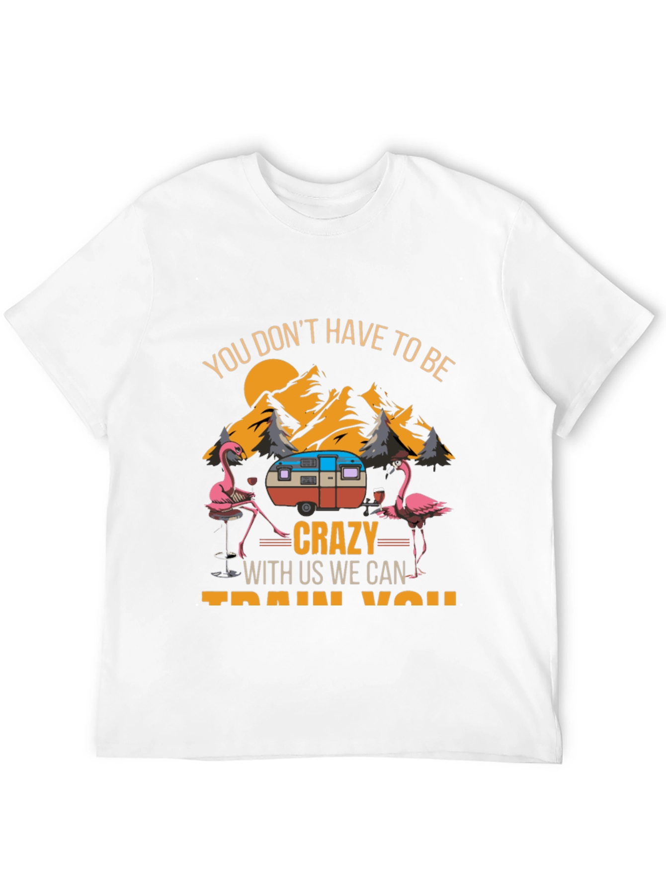 Crazy Flamingo Camping T-Shirt