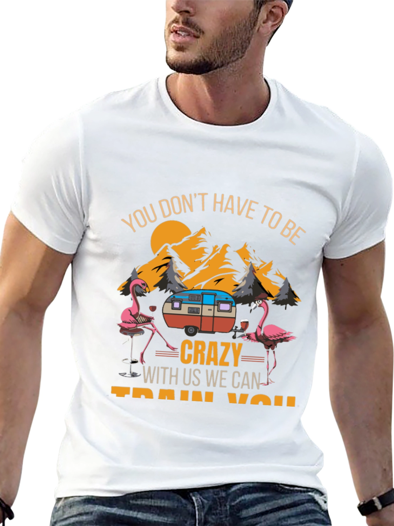 Crazy Flamingo Camping T-Shirt