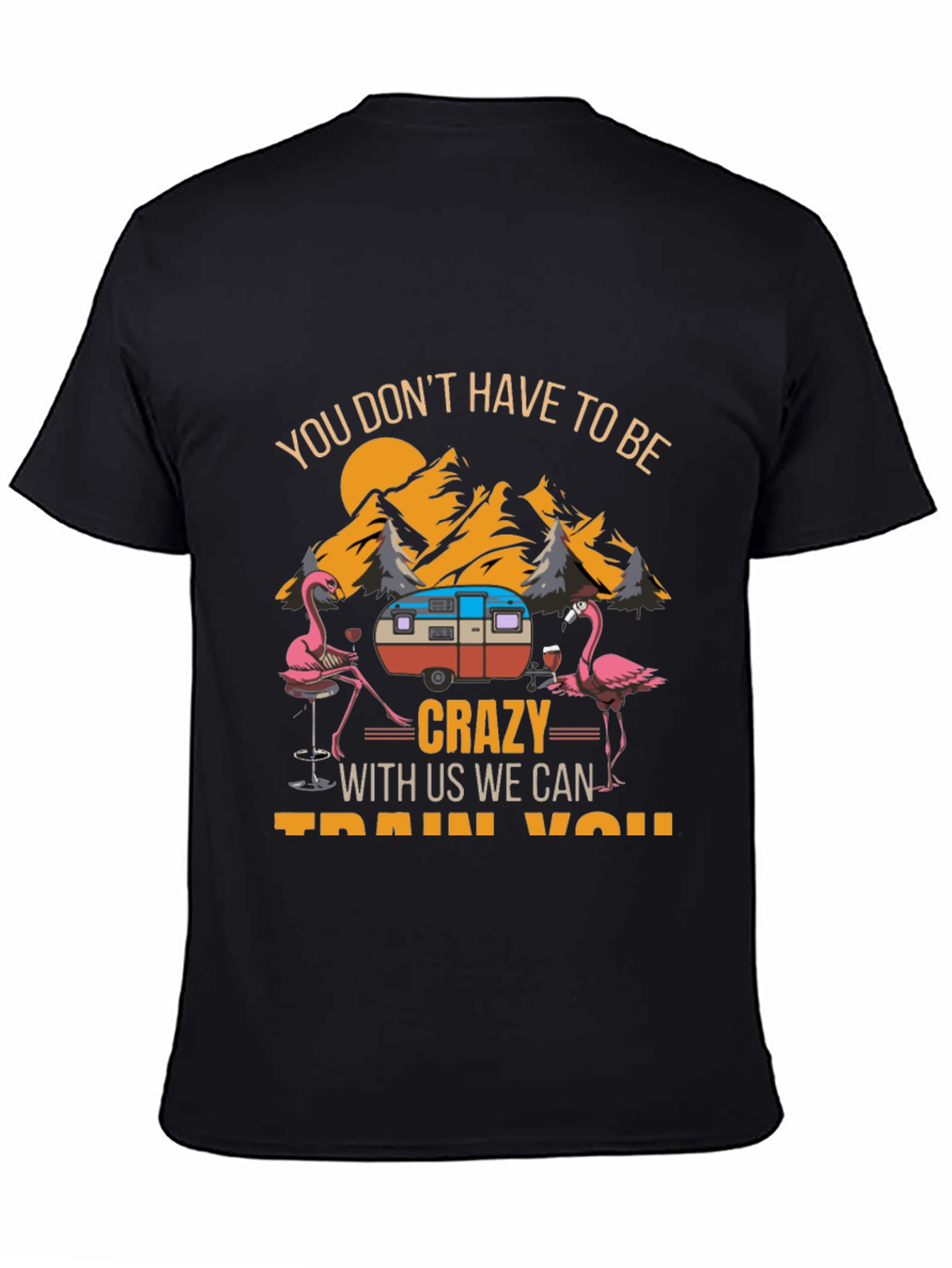 Crazy Flamingo Camping T-Shirt