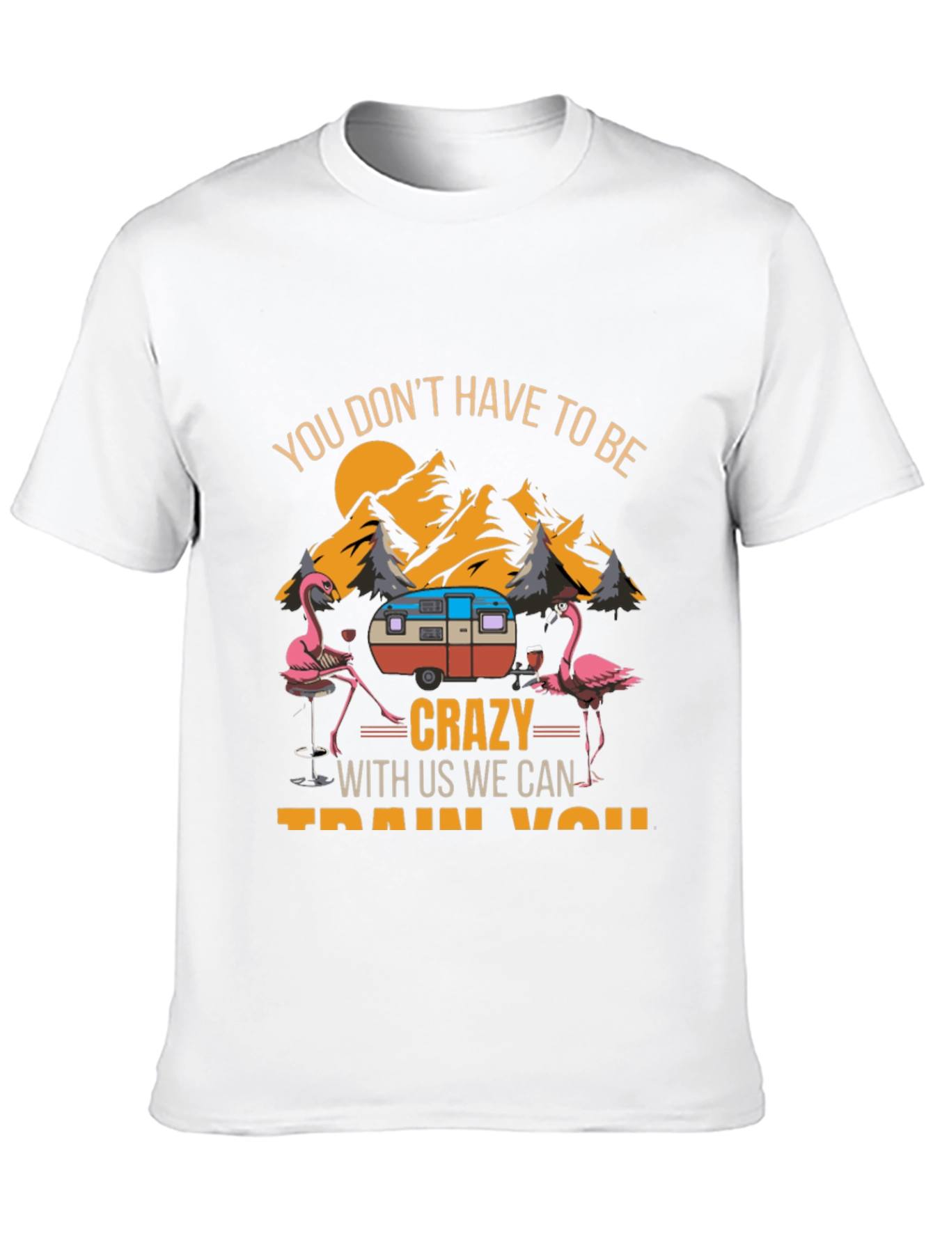 Crazy Flamingo Camping T-Shirt
