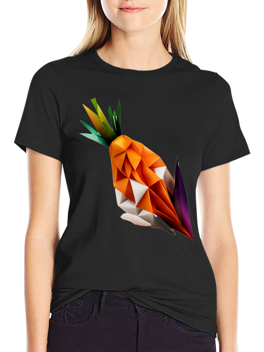 Geometric Origami Carrot Black T-Shirt
