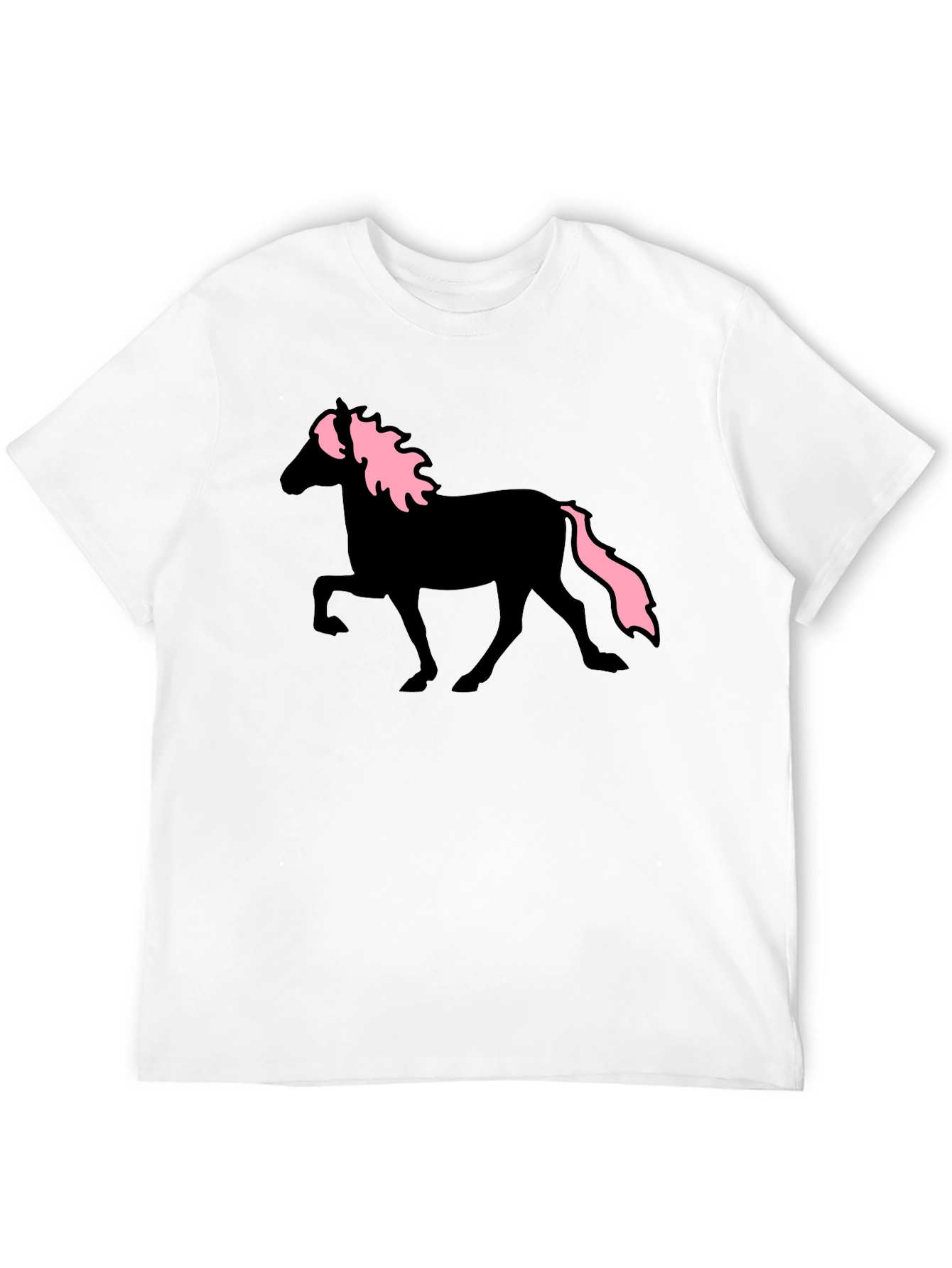 Black Horse T-Shirt with Pink Mane & Tail