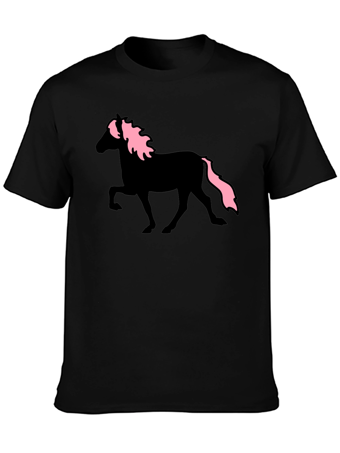 Black Horse T-Shirt with Pink Mane & Tail