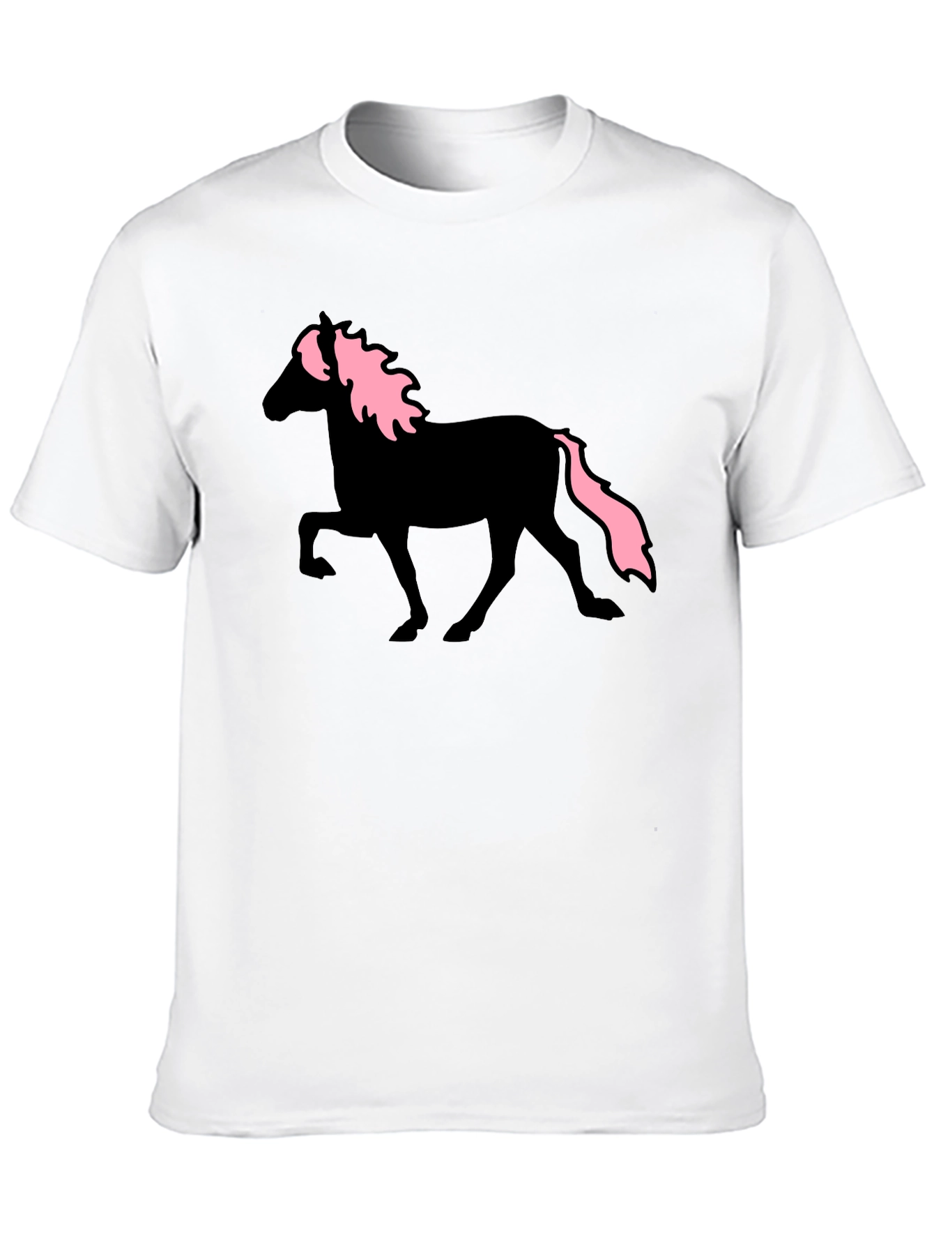 Black Horse T-Shirt with Pink Mane & Tail
