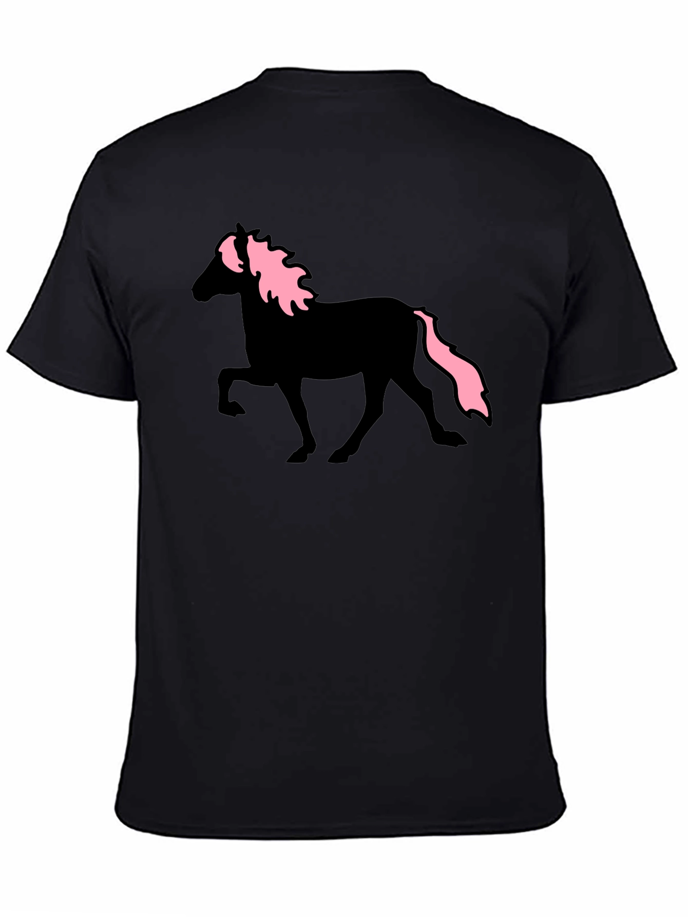 Black Horse T-Shirt with Pink Mane & Tail