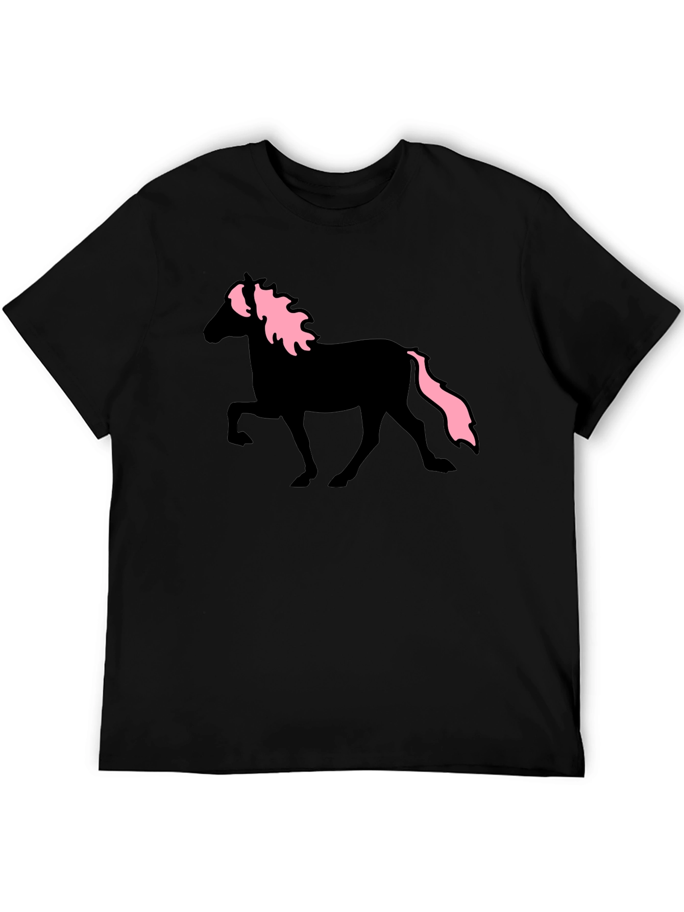 Black Horse T-Shirt with Pink Mane & Tail