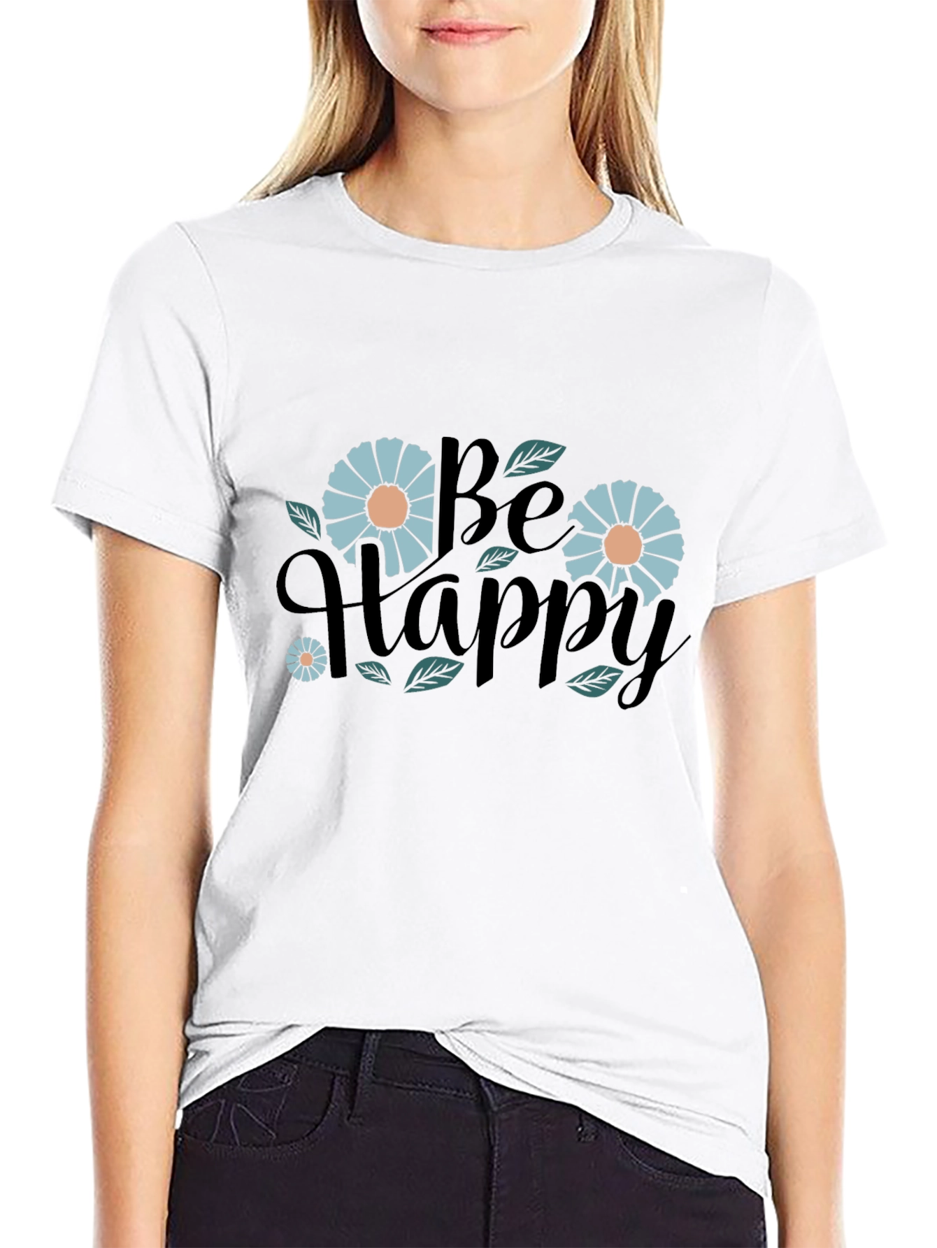 Be Happy Graphic Print Black T-Shirt