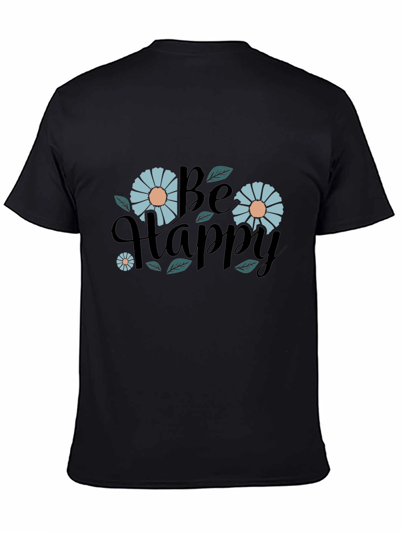 Be Happy Graphic Print Black T-Shirt