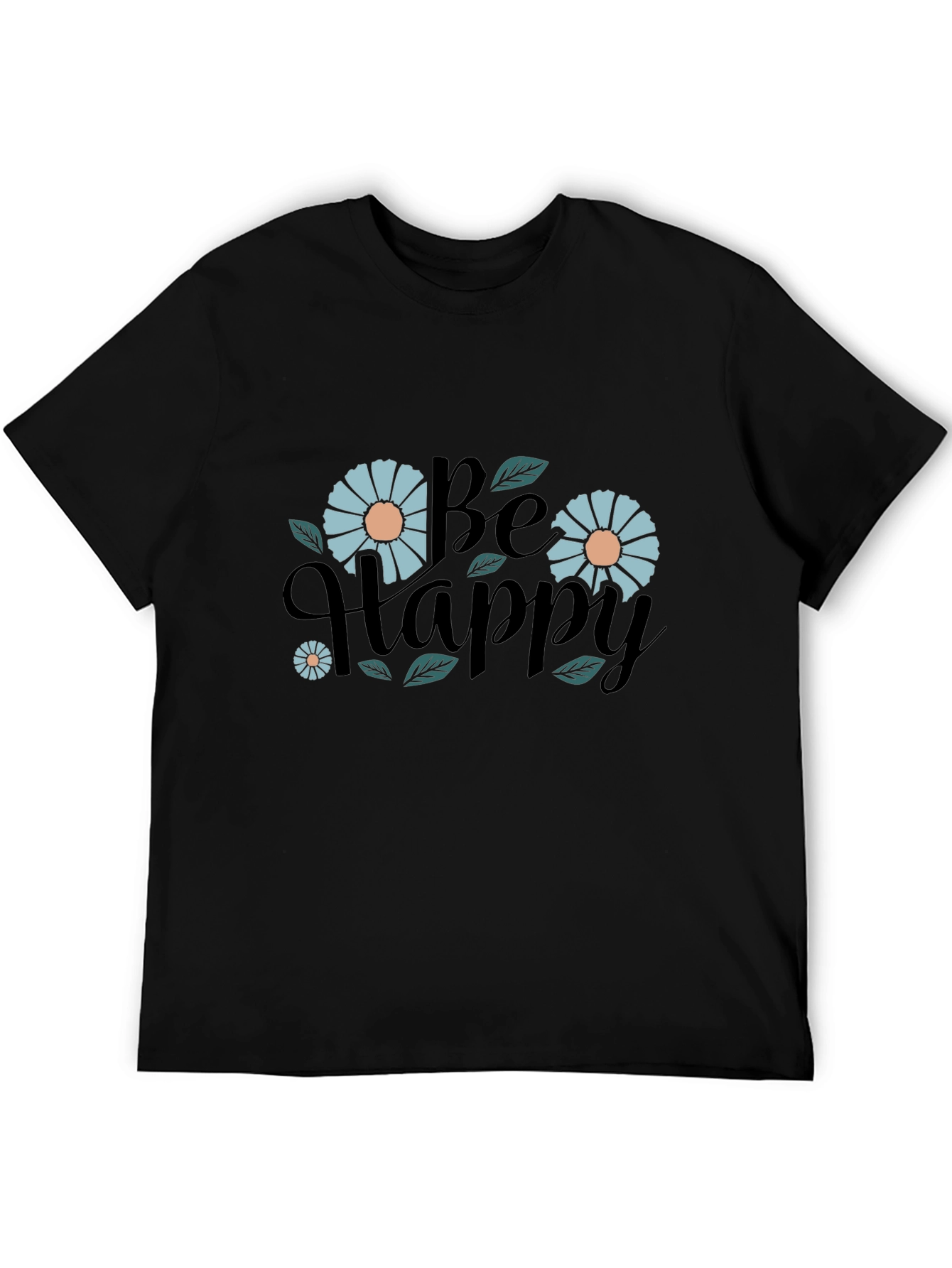 Be Happy Graphic Print Black T-Shirt
