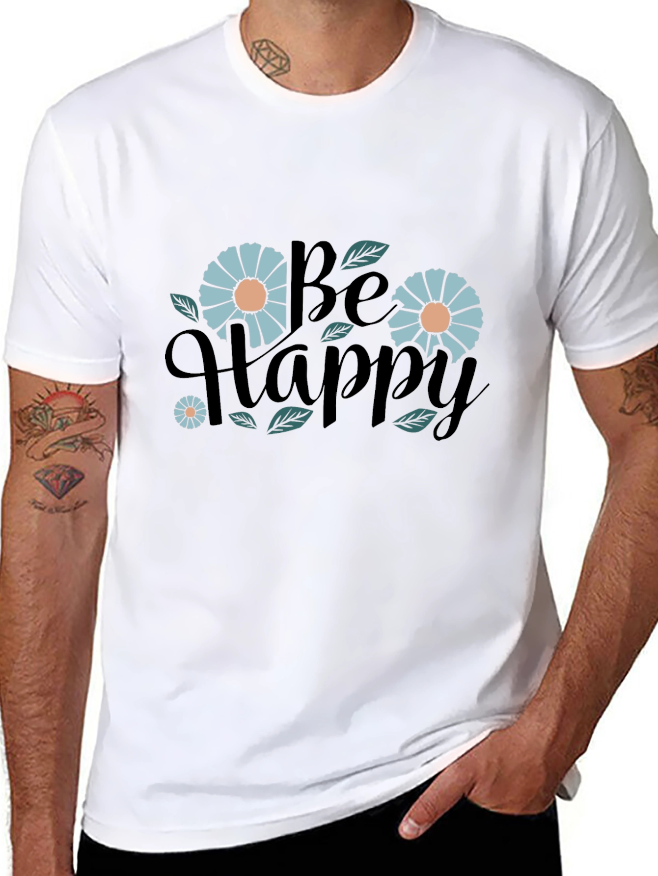 Be Happy Graphic Print Black T-Shirt
