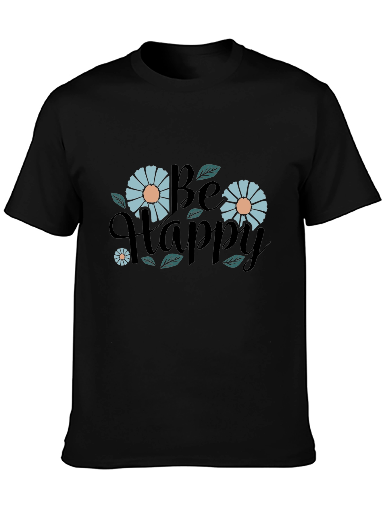 Be Happy Graphic Print Black T-Shirt