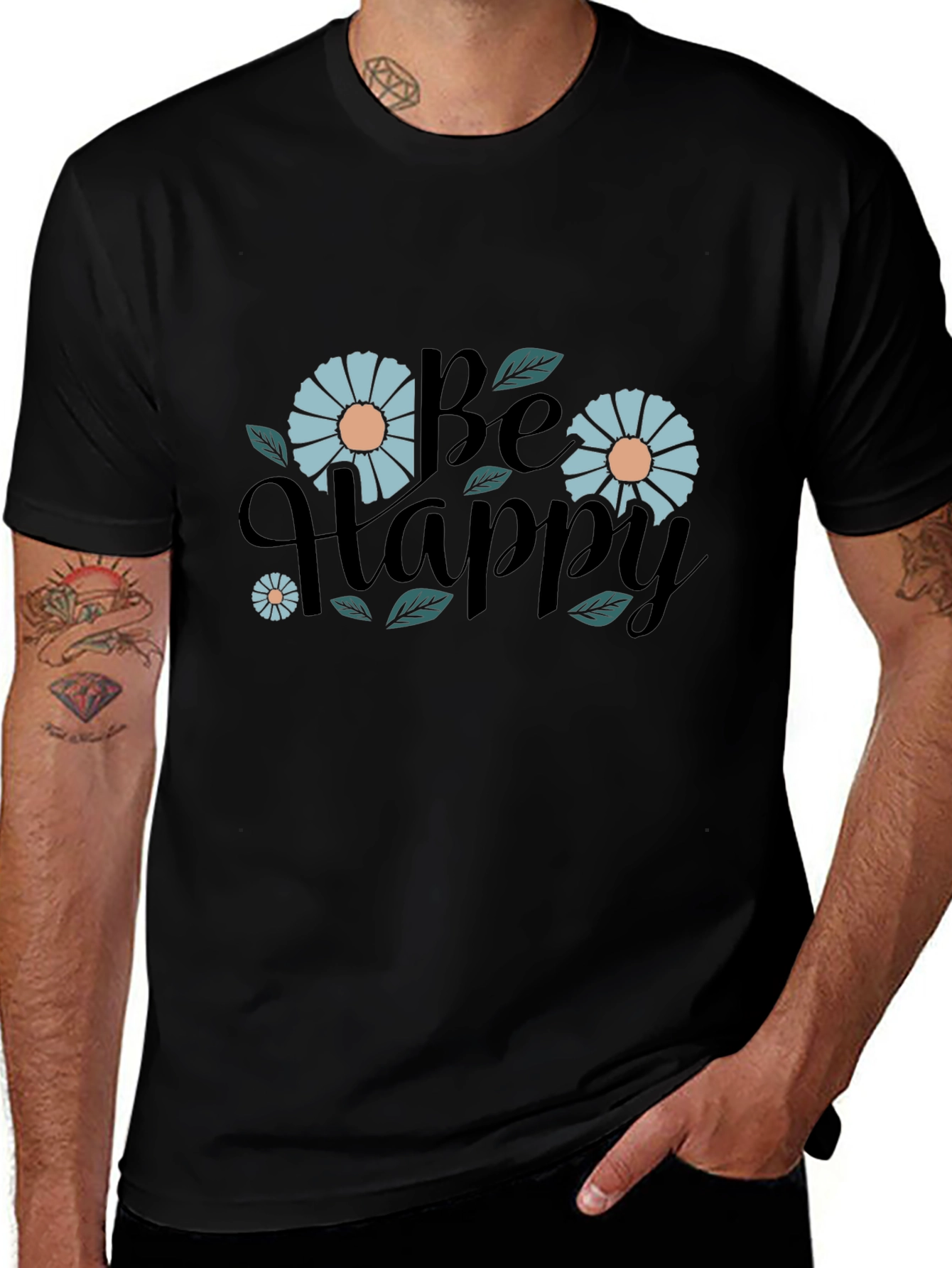 Be Happy Graphic Print Black T-Shirt