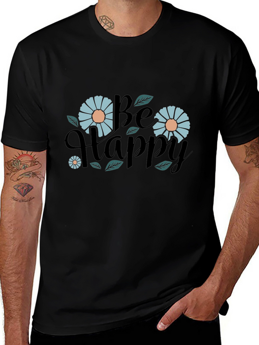 Be Happy Graphic Print Black T-Shirt