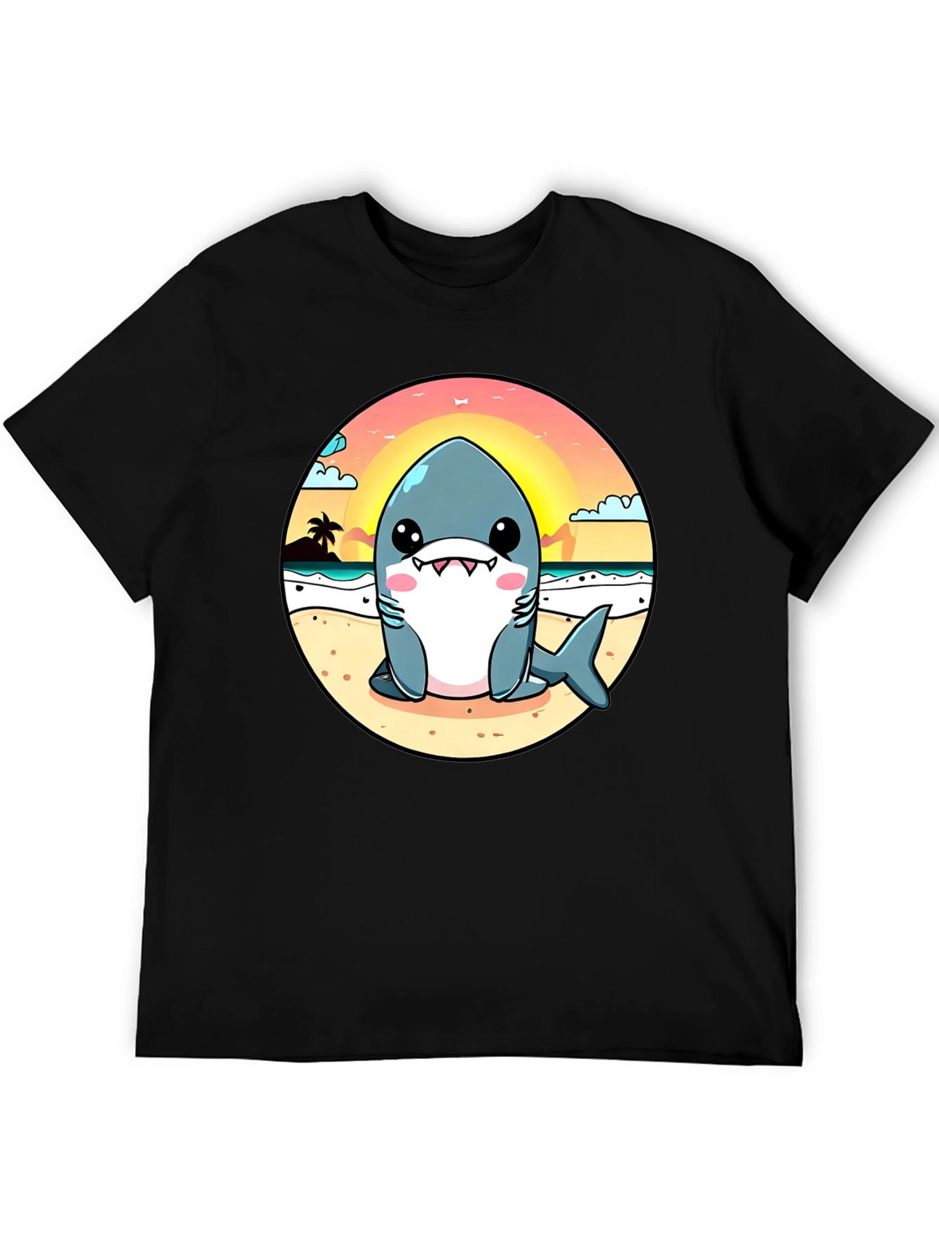 Cute Cartoon Shark on Beach T-Shirt