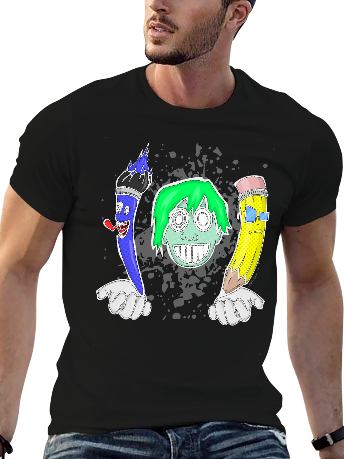 Funny Cartoon Art T-Shirt - Brush Face Pencil Design