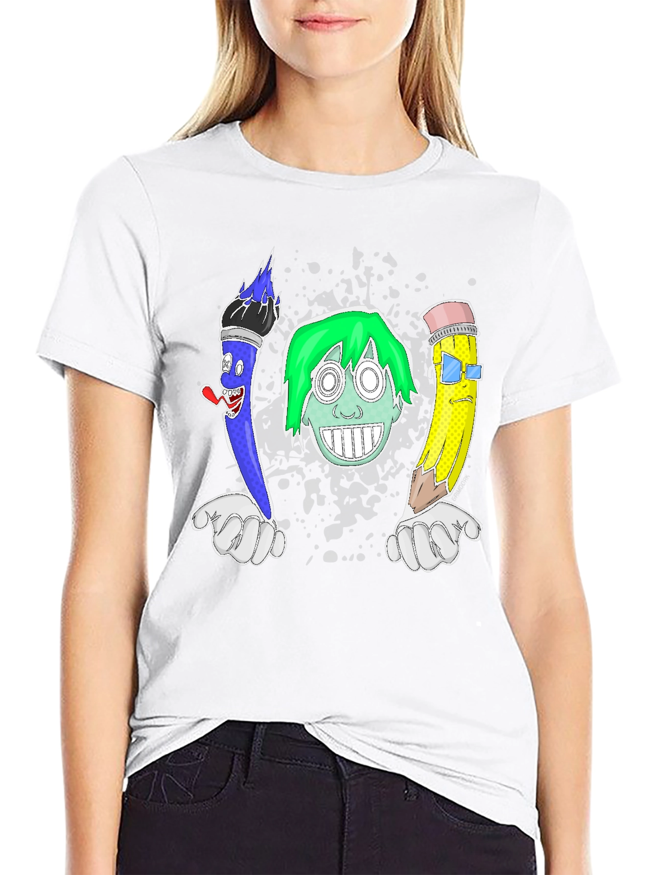 Funny Cartoon Art T-Shirt - Brush Face Pencil Design