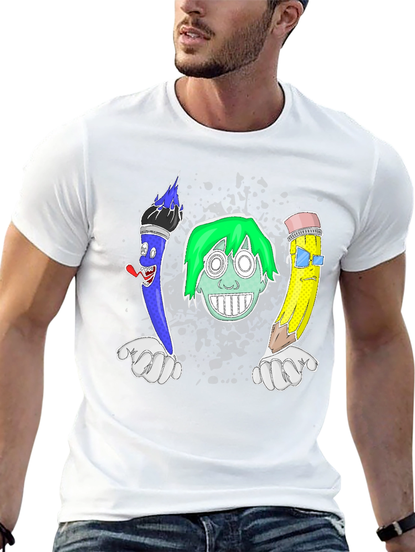 Funny Cartoon Art T-Shirt - Brush Face Pencil Design