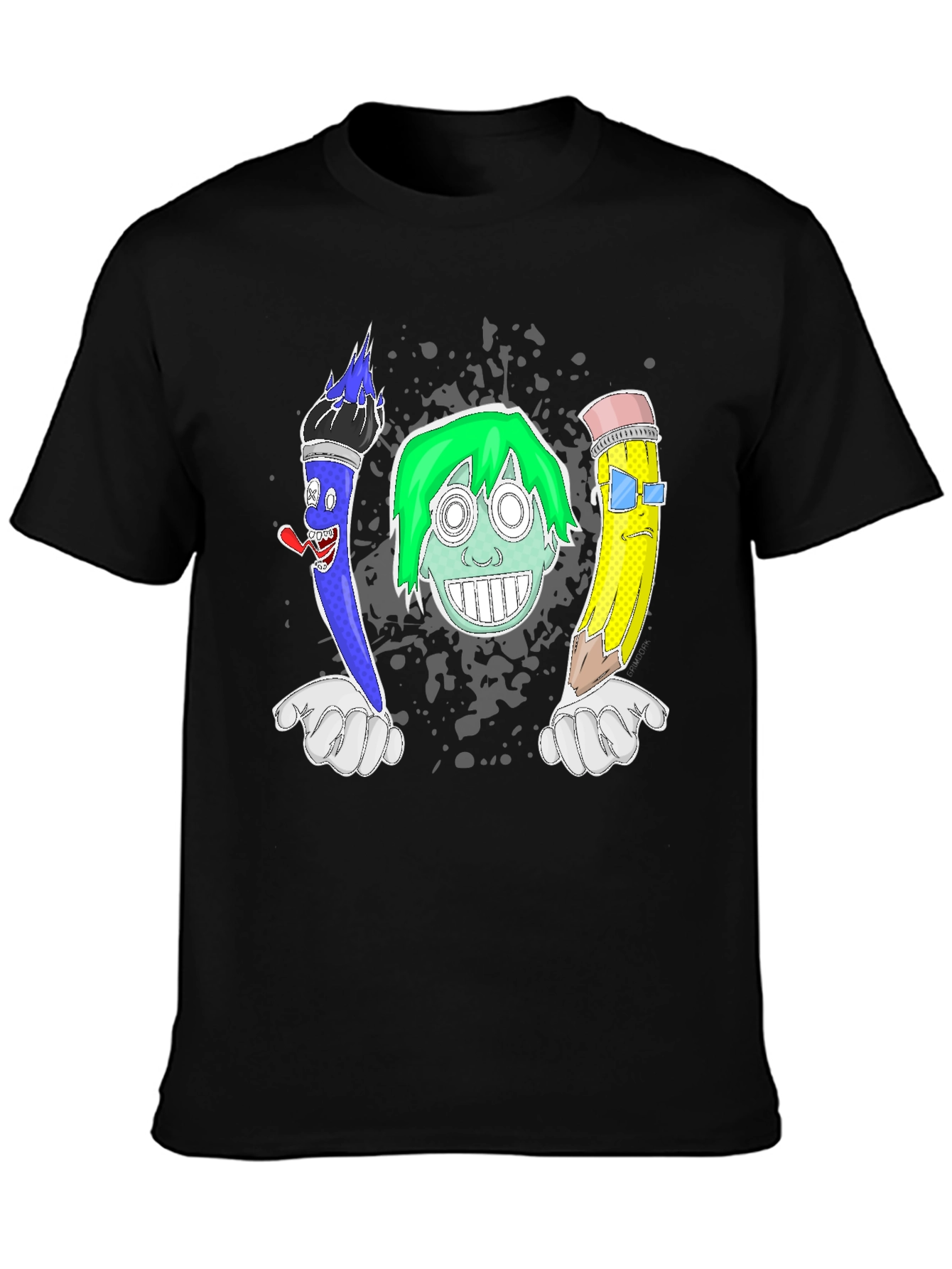Funny Cartoon Art T-Shirt - Brush Face Pencil Design
