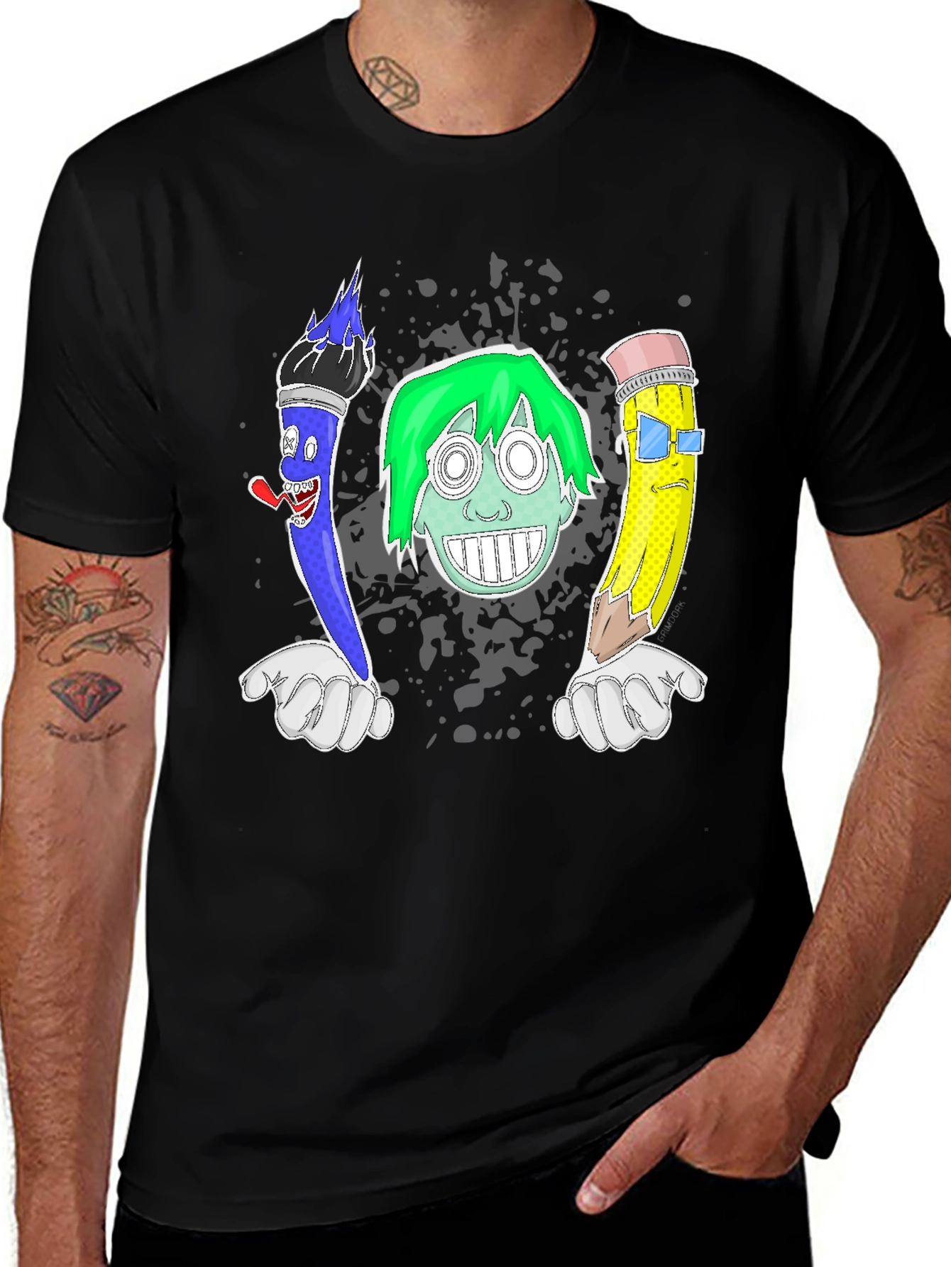 Funny Cartoon Art T-Shirt - Brush Face Pencil Design